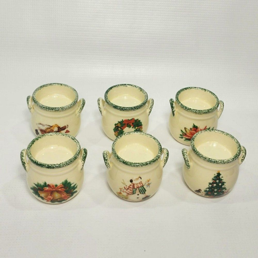 6 pc Ceramic/Porcelain Christmas Poinsettia Milk Jug Tealight Candle Holders